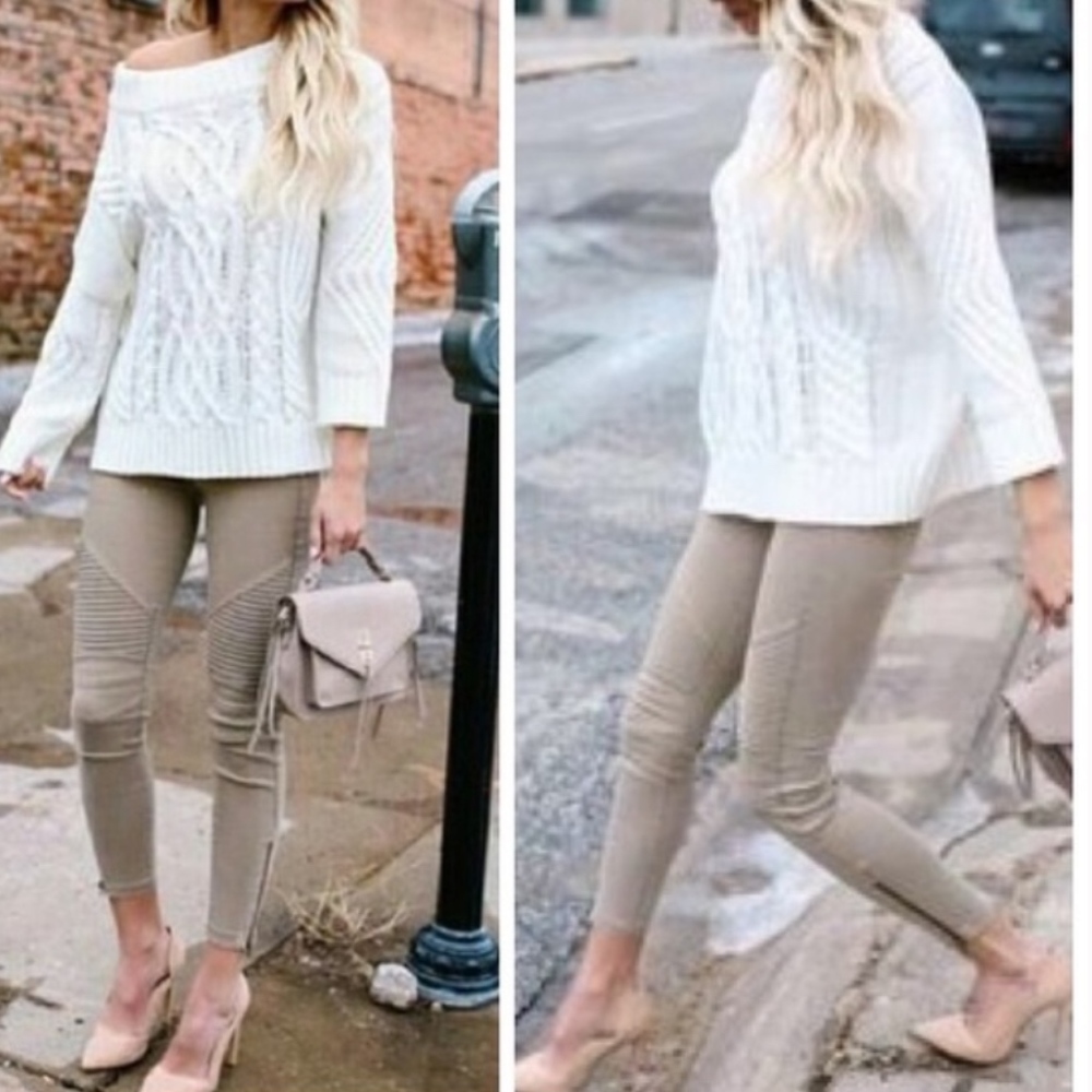 💝Ride My Moto Biker leggings w/ankle zipper KHAKI